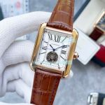 Replica Cartier Tank White Dial Rose Gold Case Brown Leather Strap Watch 40mm
